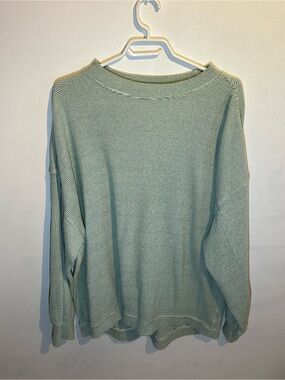 aerie Sage Green Waffle Knit Crewneck Sweater